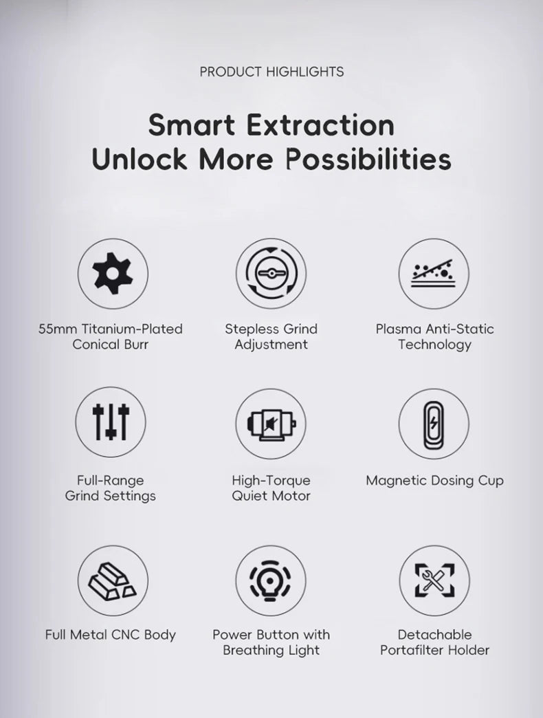 STARSEEKER E55Pro Electric Coffee Grinder 55MM Titanium Cone Burr Stepless Adjustment Espresso Brew Coffee Bean Grinder Black