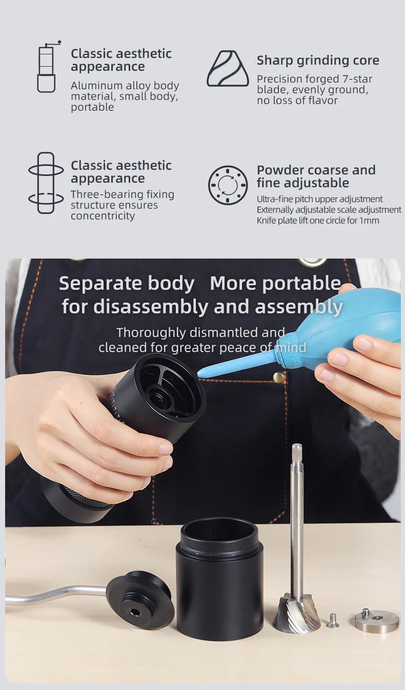 STARSEEKER NEW Burr Coffee Grinder Black Manual Coffee Grinder 46MM Burr Espresso Portable Hand Brewed Coffee Bean Grinder