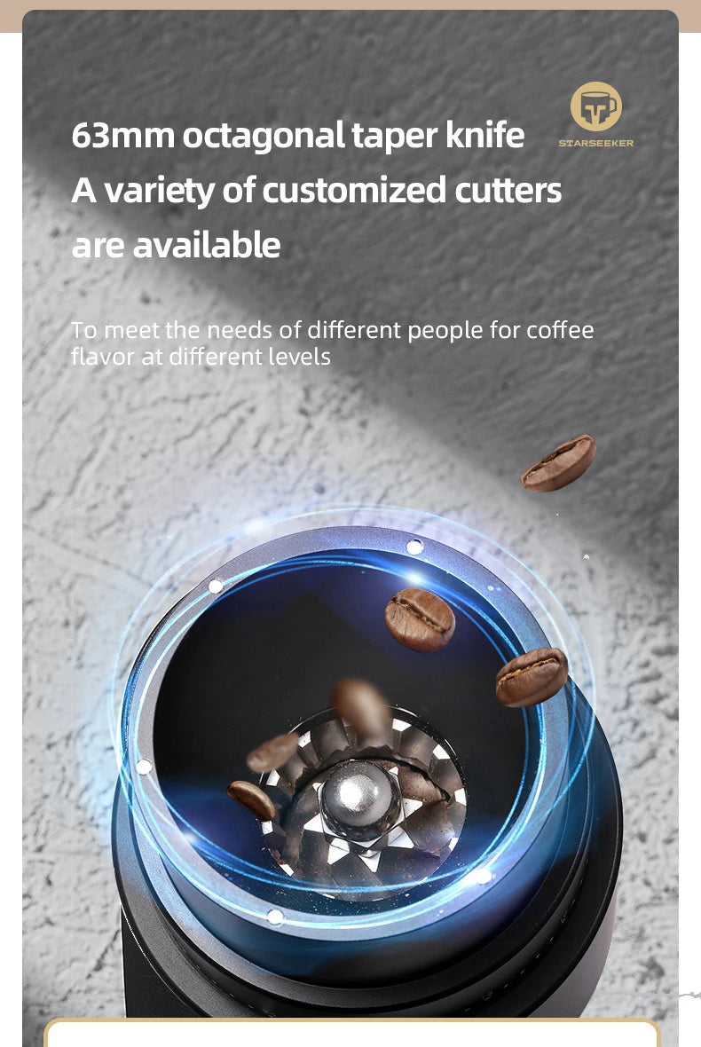 STARSEEKER EDGE PLUS Electric Coffee Grinder 63MM Titanium Burr Stepless Fineness Adjustment Removable Magnetic Suction Port