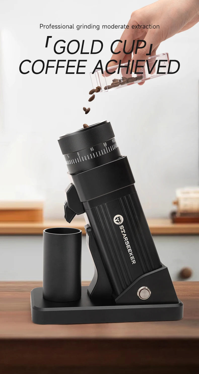 STARSEEKER E55 Electric Coffee Grinder 55MM Espresso Cone burr Stepless Fineness Adjustment Cold Brew Bean Grinder Black Sliver