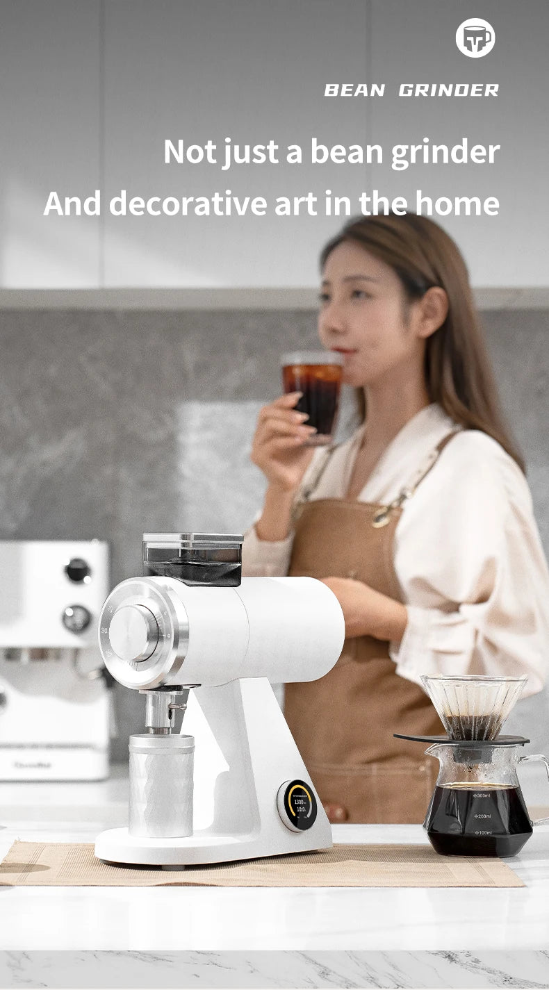 STARSEEKER AK74 Electric Coffee Grinder 74MM Flat Titanium Burr Espresso Brew Coffee Bean Grinder Speed Regulation Black White