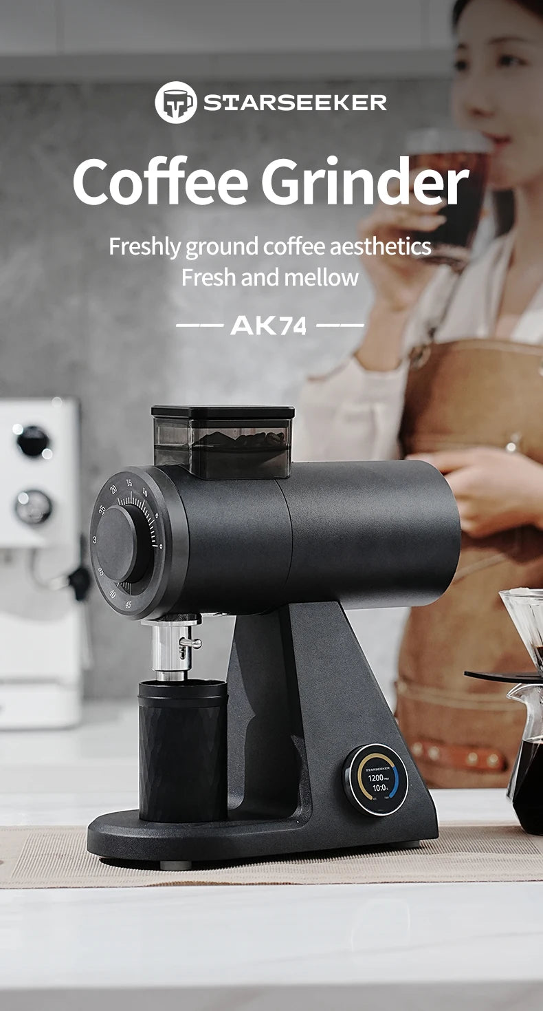 STARSEEKER AK74 Electric Coffee Grinder 74MM Flat Titanium Burr Espresso Brew Coffee Bean Grinder Speed Regulation Black White