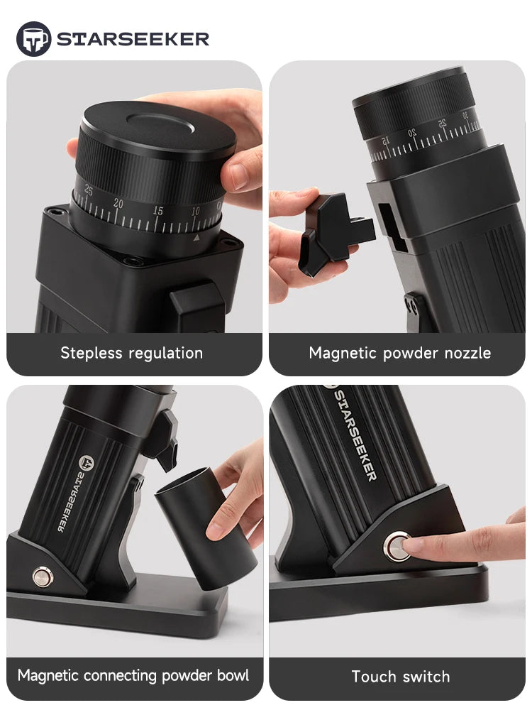 STARSEEKER E55 Electric Coffee Grinder 55MM Espresso Cone burr Stepless Fineness Adjustment Cold Brew Bean Grinder Black Sliver