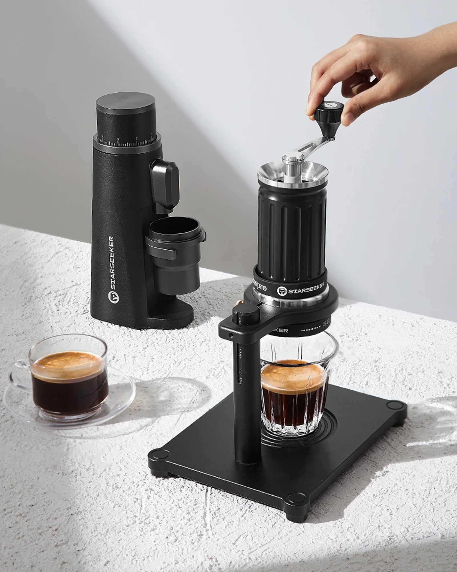 STARSEEKER EDGE Titanium Burr Coffee Grinder 48MM Espresso Burrs Stepless Fineness Adjustment Electric Coffee Grinders Black